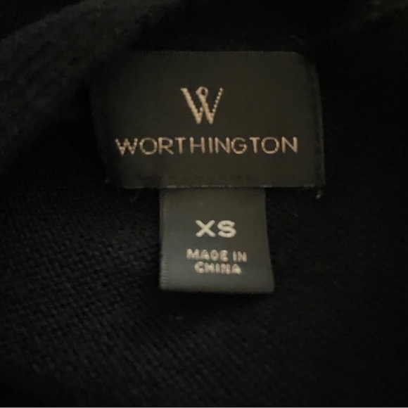 Worthington Black Open Front Cardigan Sweater Lightweight Zipper Accents XS - Picture 2 of 6